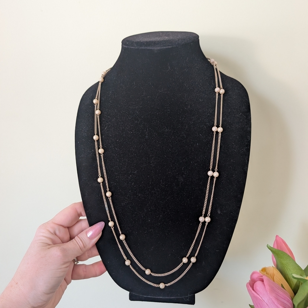Vintage Gold Beaded Double Layer Necklace